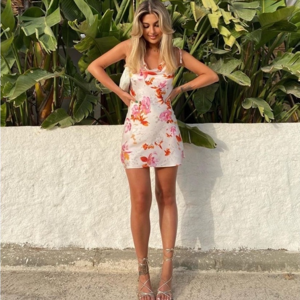 Zara Satin Floral Adjustable Strap Mini Dress